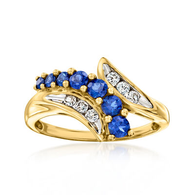 C. 2000 Vintage .50 ct. t.w. Simulated Sapphire and .15 ct. t.w. White Spinel Ring in 10kt Yellow Gold