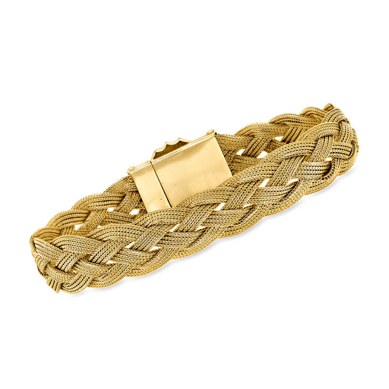 C. 1930 Vintage 14kt Yellow Gold Woven Bracelet with Single .10 Carat Diamond image number 0