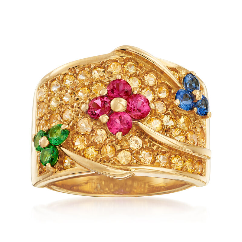 C. 1990 Vintage 2.35 ct. t.w. Multi-Stone Flower Ring in 18kt Yellow Gold image number 0