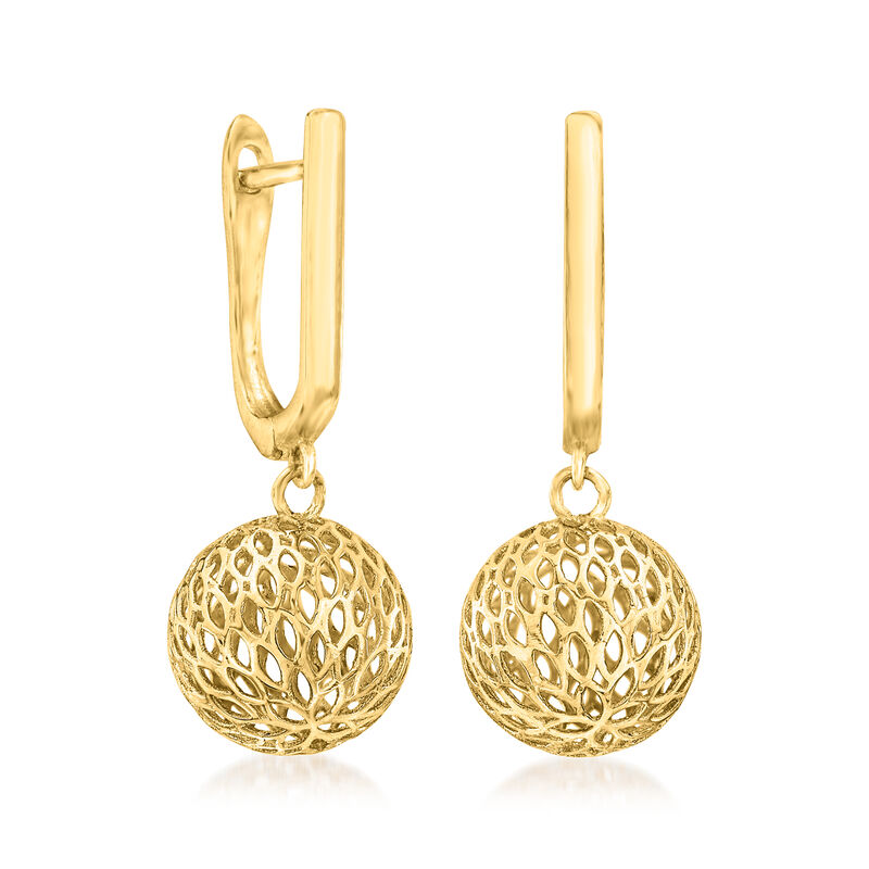 14kt Yellow Gold Mesh Ball Huggie Hoop Drop Earrings image number 2