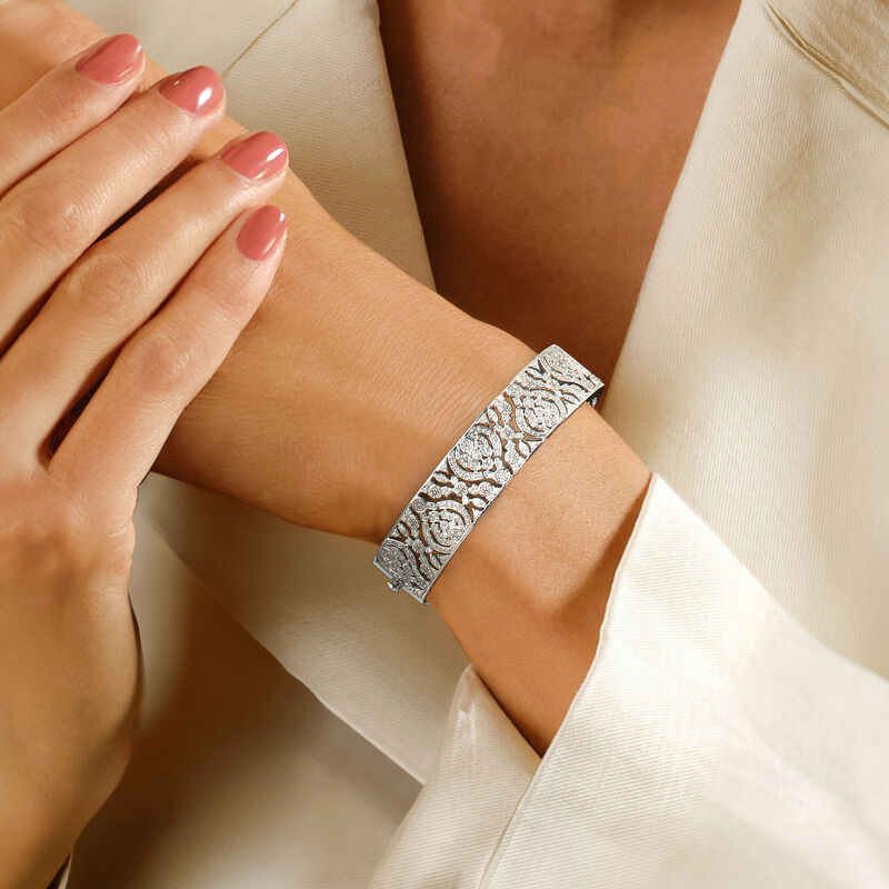 1.00 ct. t.w. Diamond Filigree Openwork Bangle Bracelet in Sterling Silver . 7&quot; image number 1