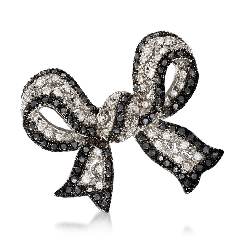 Black CZ and .72 ct. t.w. White CZ Bow Pin in Sterling Silver image number 0