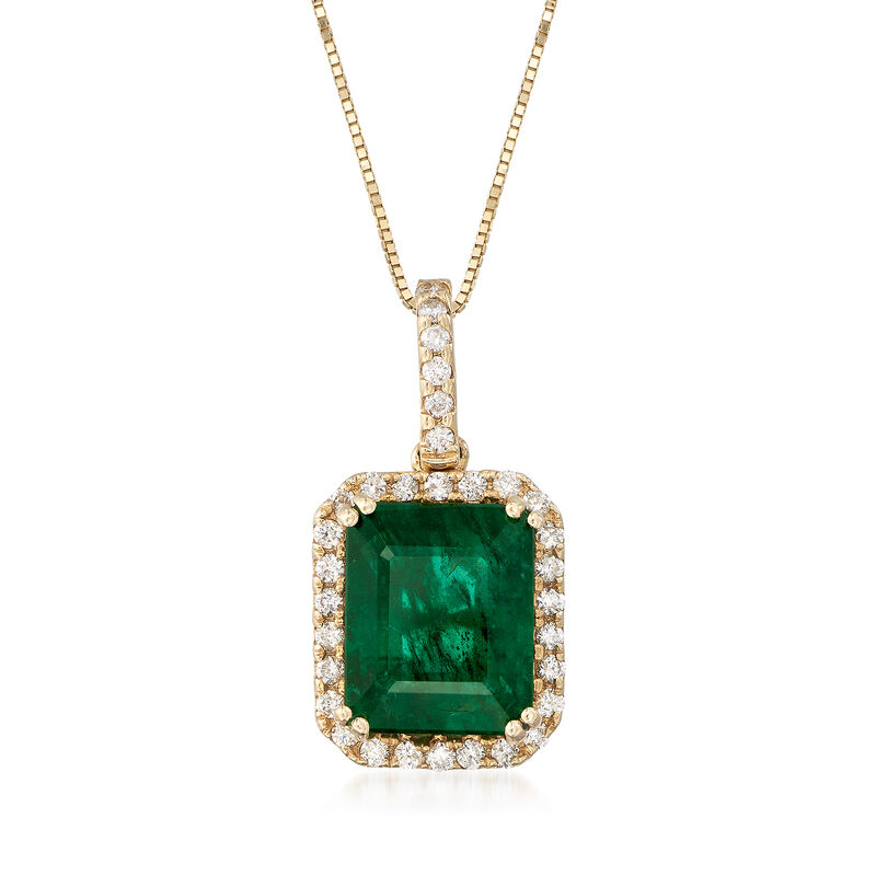 3.70 Carat Emerald and .24 ct. t.w. Diamond Necklace in 14kt Yellow Gold image number 0