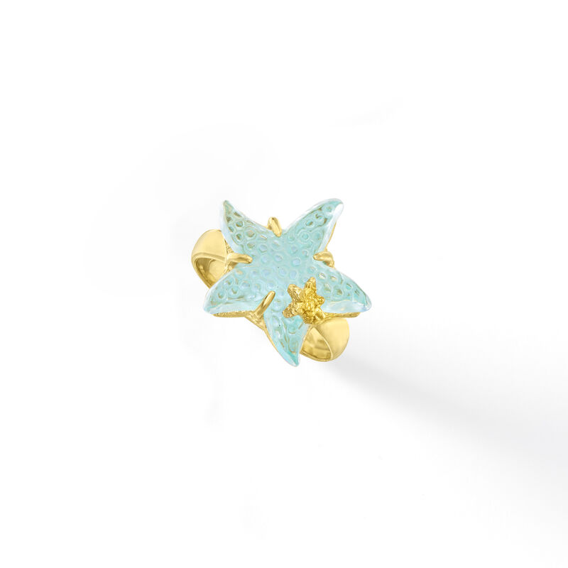 Italian Tagliamonte 16mm Blue Venetian Glass Starfish Ring in 18kt Gold Over Sterling image number 3