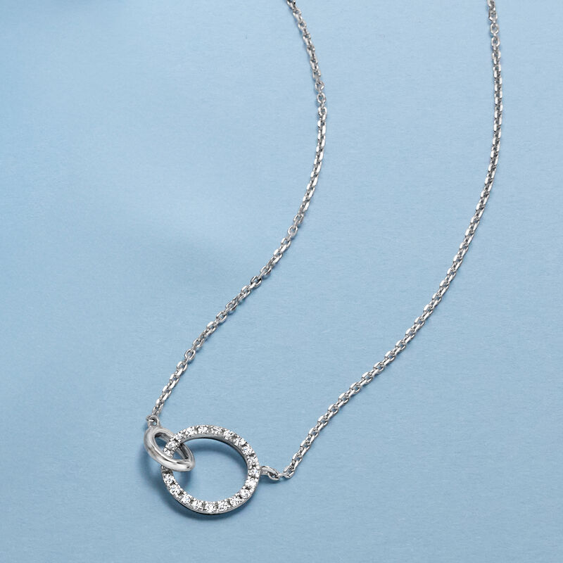 .10 ct. t.w. Diamond Interlocking-Circle Necklace in Sterling Silver. 16&quot; image number 2