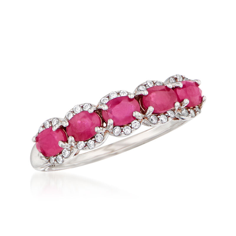 1.20 ct. t.w. Ruby and .10 ct. t.w. White Zircon Ring in Sterling Silver image number 3