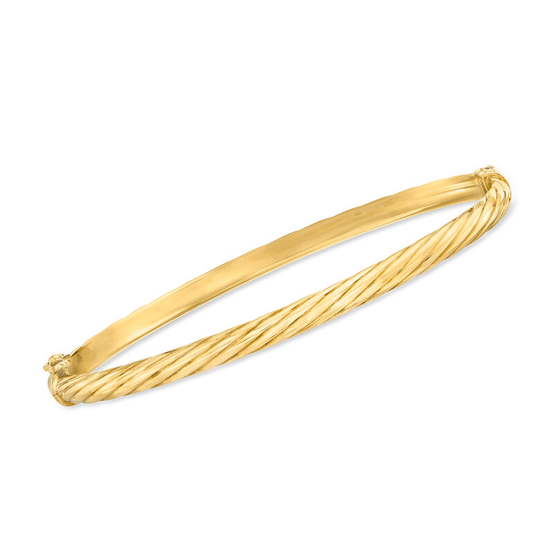Italian 14kt Yellow Gold Grooved Oval Bangle Bracelet image number 0