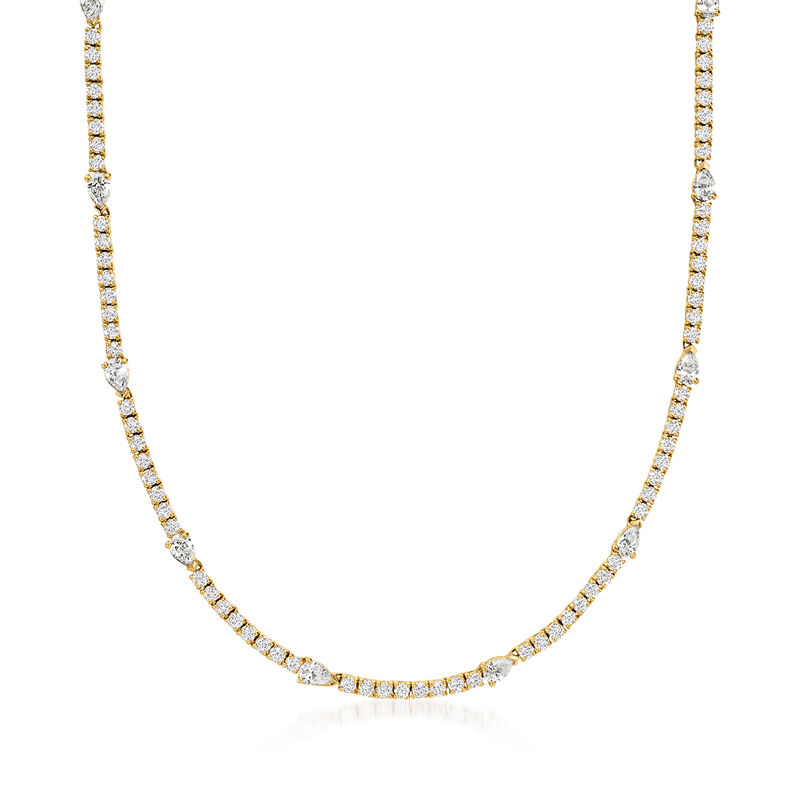 5.50 ct. t.w. Round and Pear-Shaped Diamond Tennis Necklace in 14kt Yellow Gold. 16&quot; image number 1
