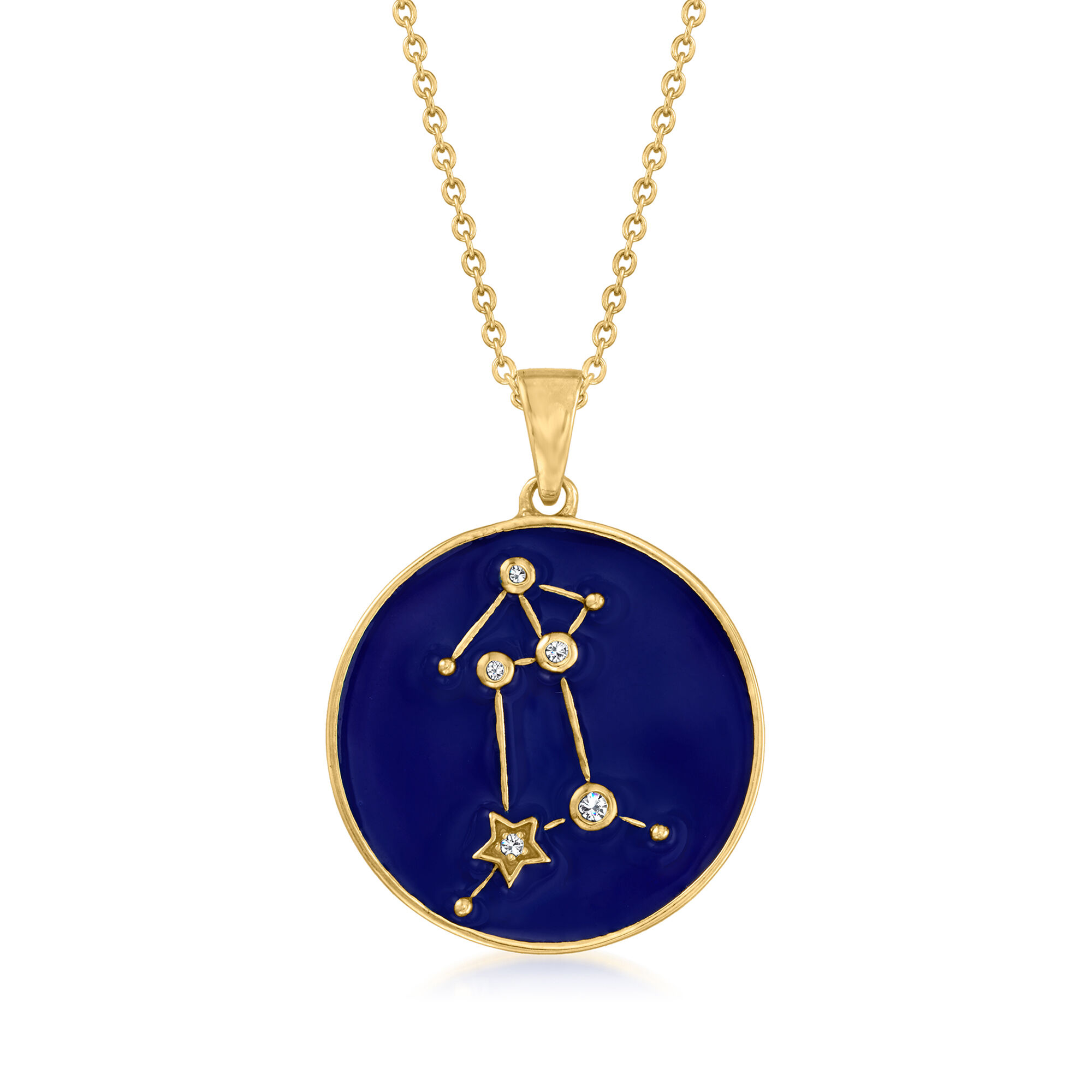 Gemini - White Zircon and Blue Enamel Zodiac Constellation Pendant