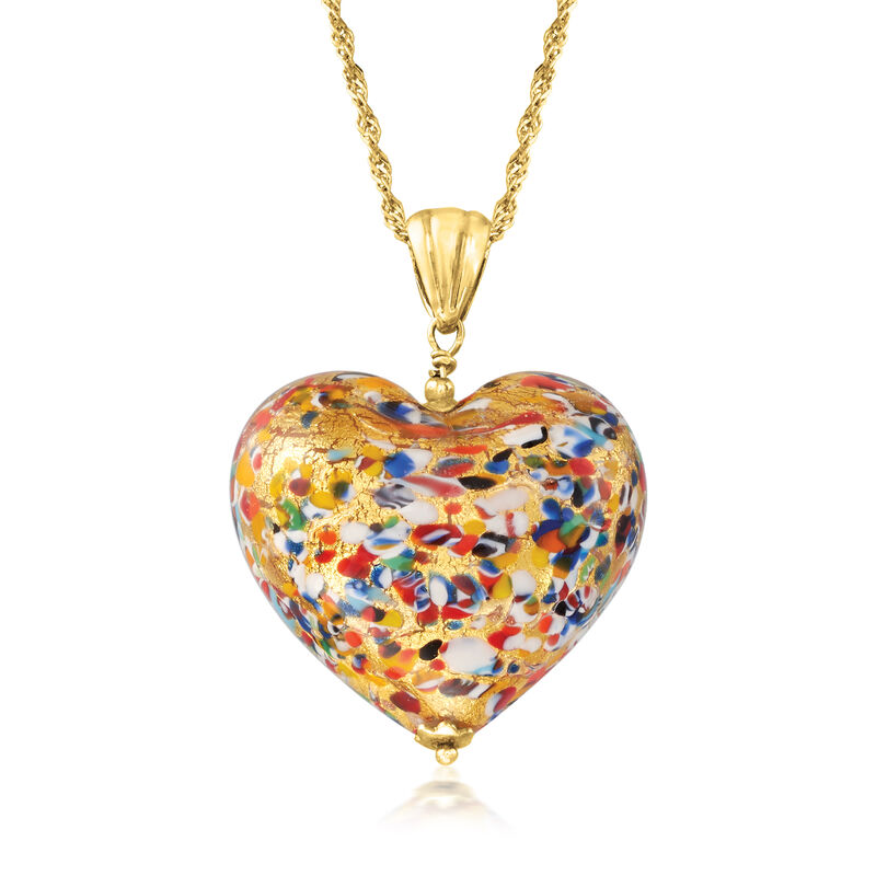 Italian Murano Glass Heart Pendant Necklace in 18kt Gold Over Sterling image number 0