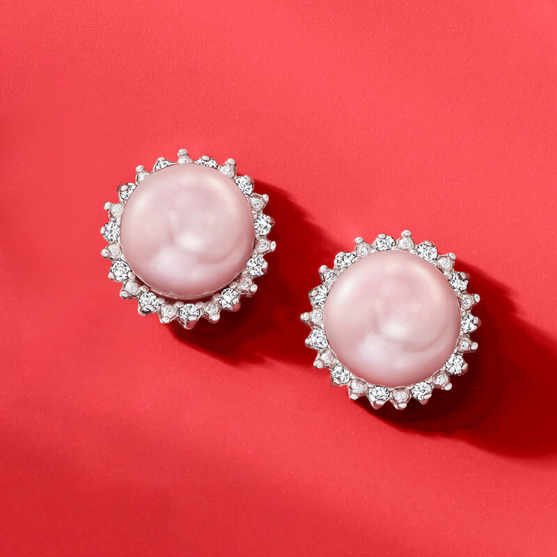 7-7.5mm Pink Cultured Pearl and .13 ct. t.w. Diamond Earrings in Sterling Silver image number 3