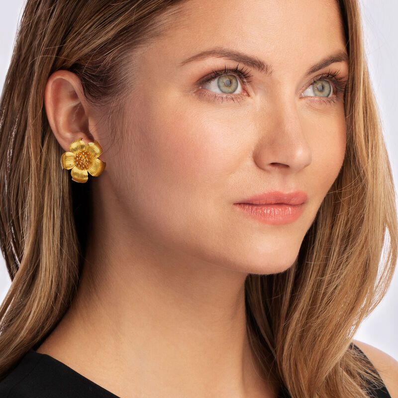C. 1980 Vintage Tiffany Jewelry 18kt Yellow Gold Magnolia Flower Earrings image number 1