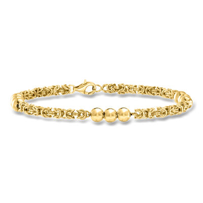 18kt Gold Over Sterling Byzantine and 5mm Bead Station Bracelet