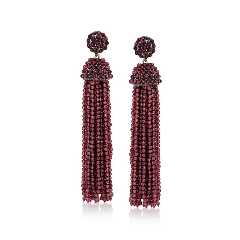 Garnet Bead Tassel Drop Earrings in Sterling Silver image number 0