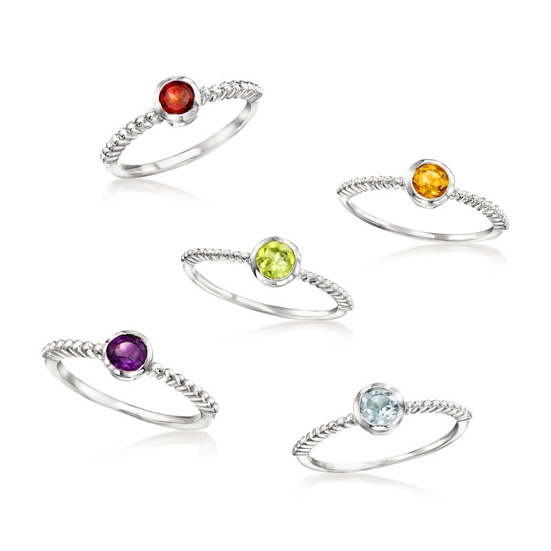 1.60 ct. t.w. Multi-Gemstone Jewelry Set: Five Beaded Rings in Sterling Silver image number 3