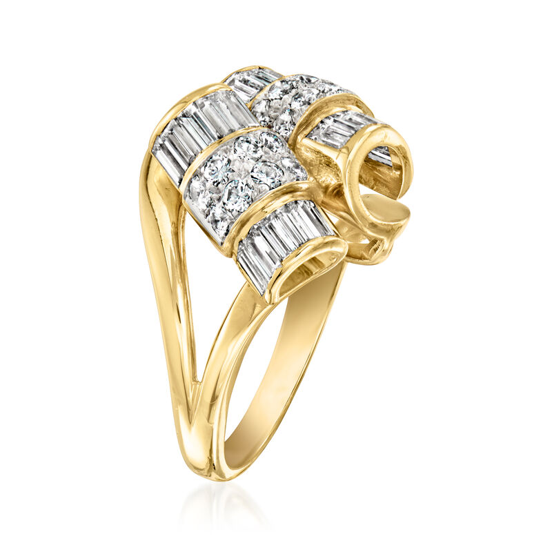 C. 1980 Vintage 2.20 ct. t.w. Diamond Scroll Ring in 14kt Yellow Gold. Size 6.5 image number 2