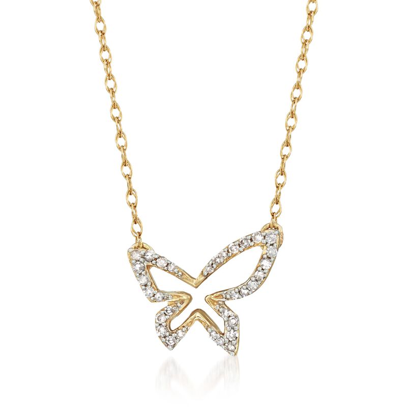 .10 ct. t.w. Diamond Open Butterfly Necklace in 14kt Yellow Gold. 20&quot; image number 0