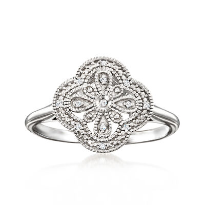 Diamond Flower Ring in Sterling Silver
