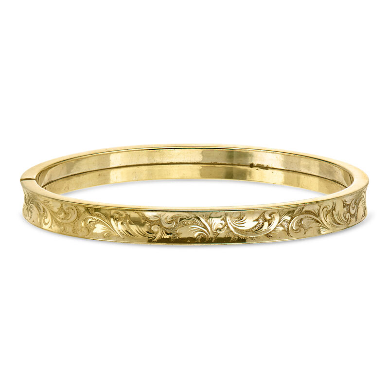 C. 1950 Vintage Gold-Filled Floral Etched Bangle Bracelet. 7" image number 0