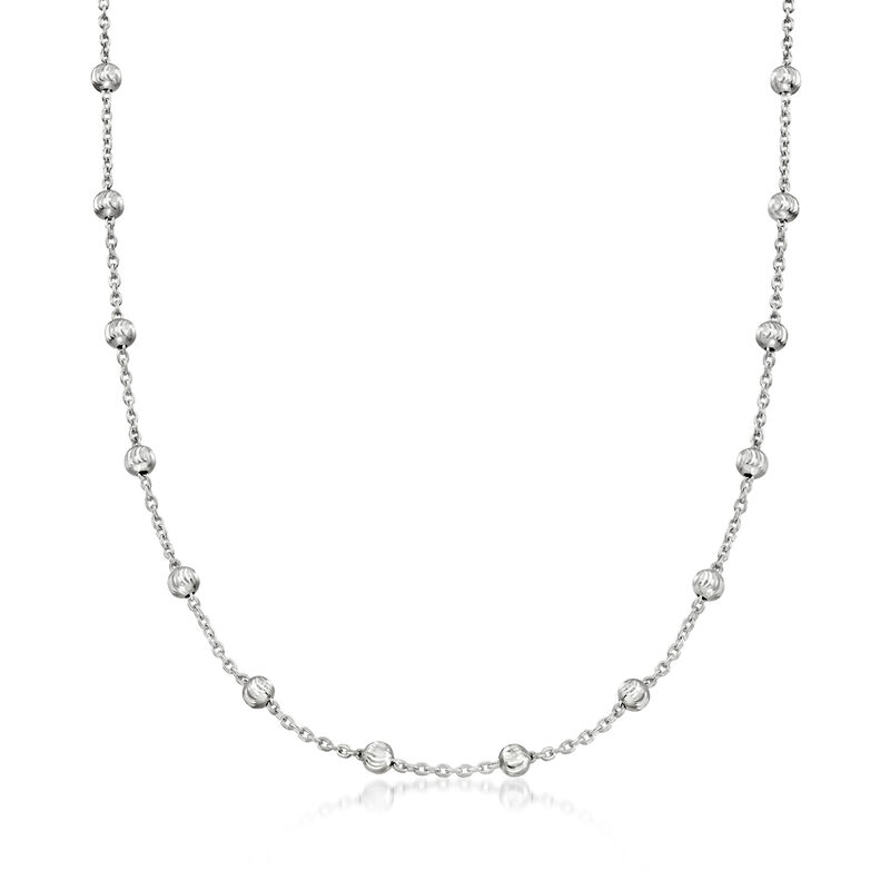 Italian Sterling Silver Moon-Cut Bead Station  Necklace. 20" image number 0