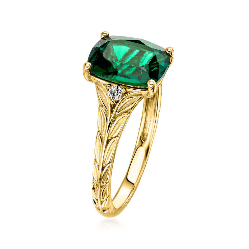 2.50 Carat Lab-Grown Emerald Ring with Lab-Grown White Sapphires in 10kt Yellow Gold image number 2