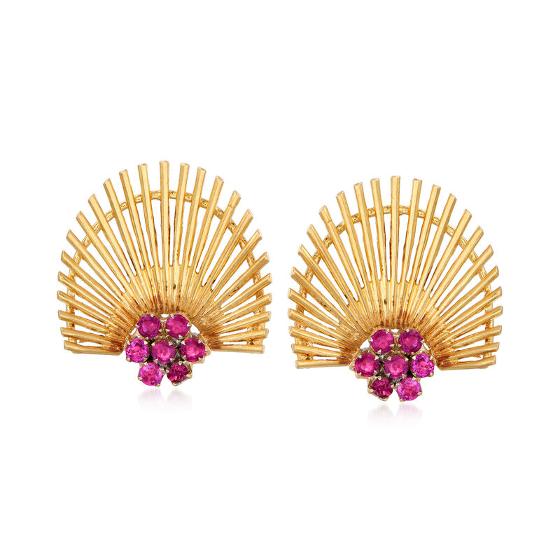 C. 1970 Vintage 1.10 ct. t.w. Ruby Fan Earrings in 18kt Yellow Gold image number 0