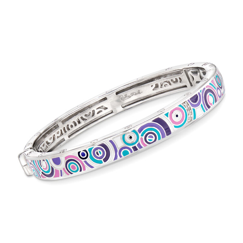 Belle Etoile &quot;Emanation&quot; Purple and Multicolored Enamel Bangle Bracelet with CZ Accents in Sterling Silver image number 0
