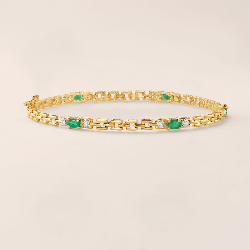 1.20 ct. t.w. Emerald Link Bracelet with Diamonds in 14kt Yellow Gold image number 2