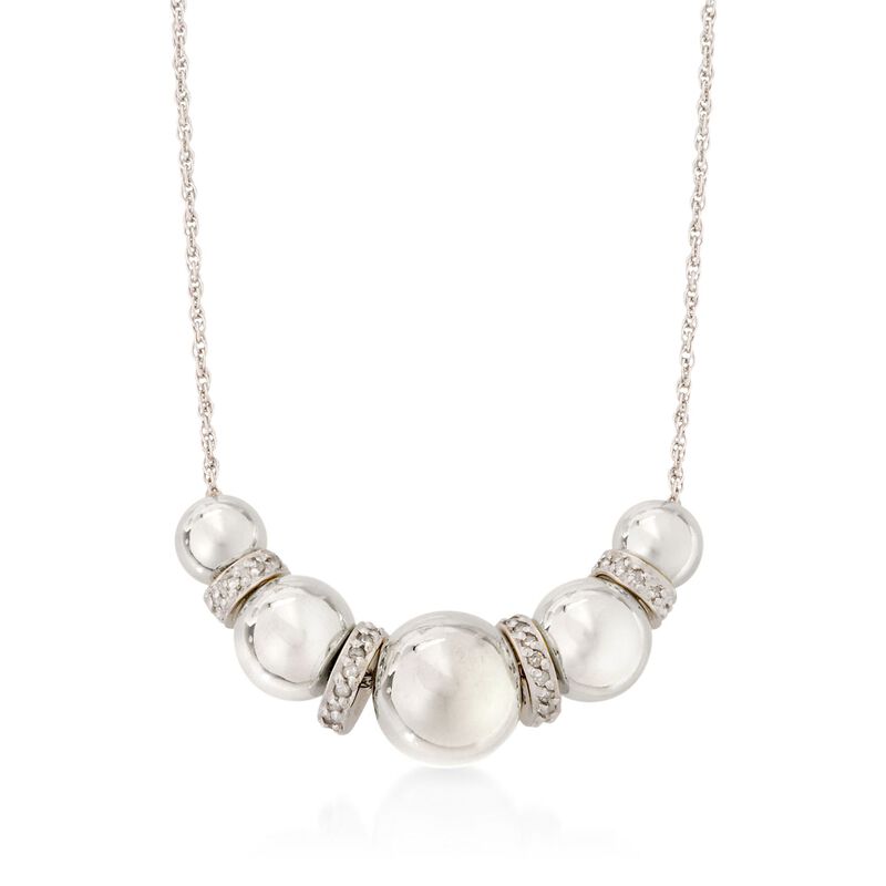 6-10mm Sterling Silver Bead Necklace with .20 ct. t.w. Diamonds image number 0