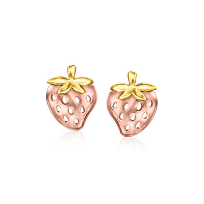 14kt Two-Tone Gold Strawberry Earrings