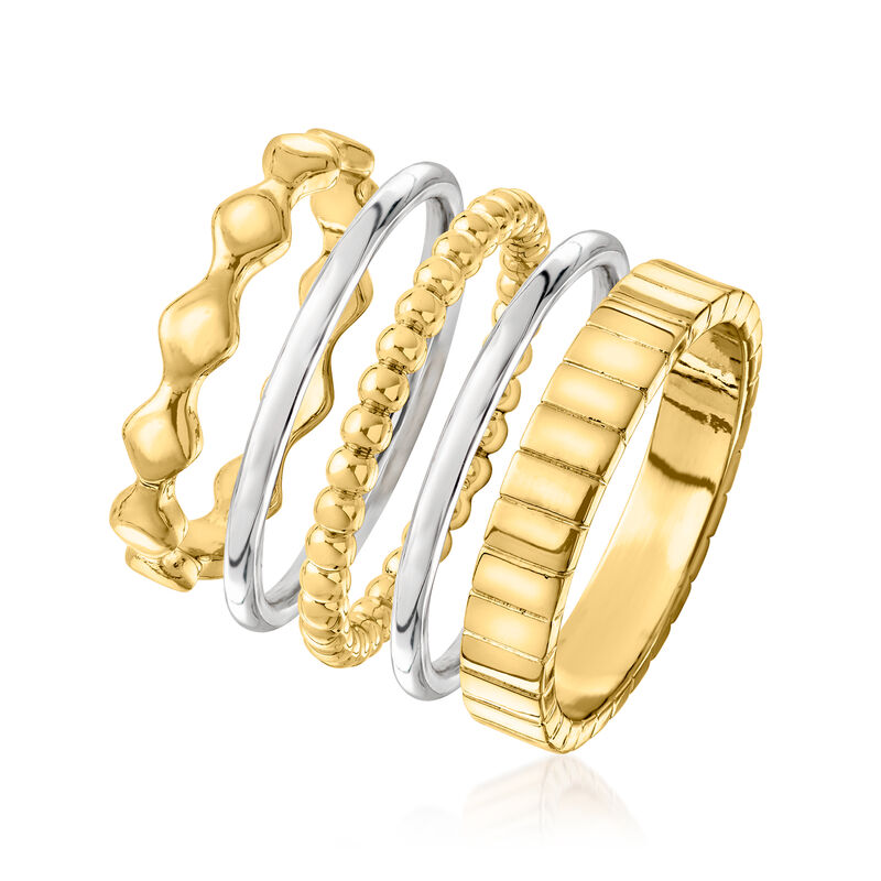 Silver and 14kt Gold-Plated Jewelry Set: Five Stackable Rings image number 2