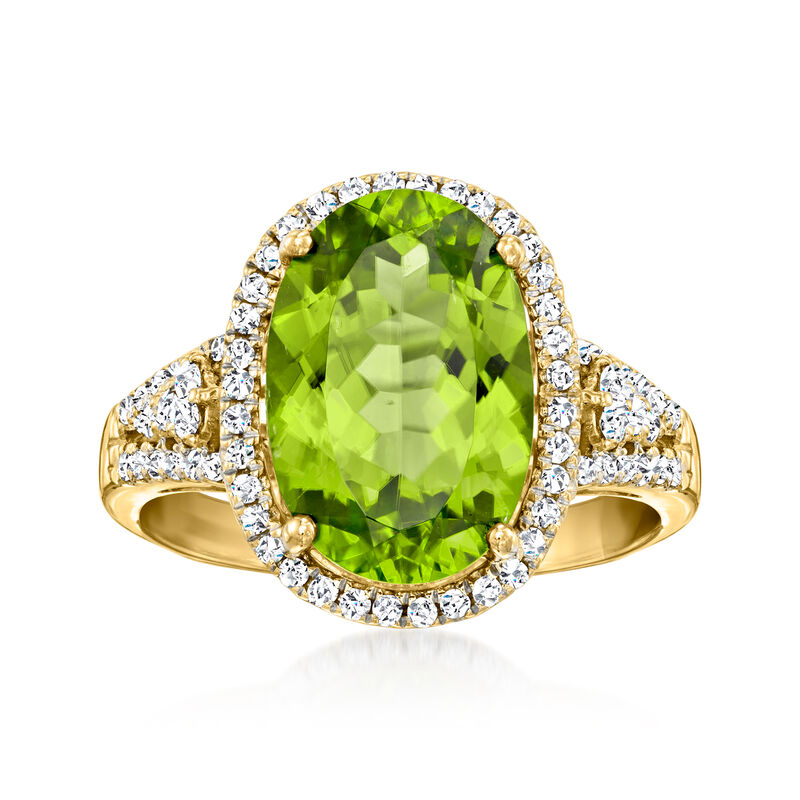 C. 2000 Vintage 5.75 Carat Peridot Ring with .60 ct. t.w. Diamonds in 14kt Yellow Gold. Size 7 image number 0