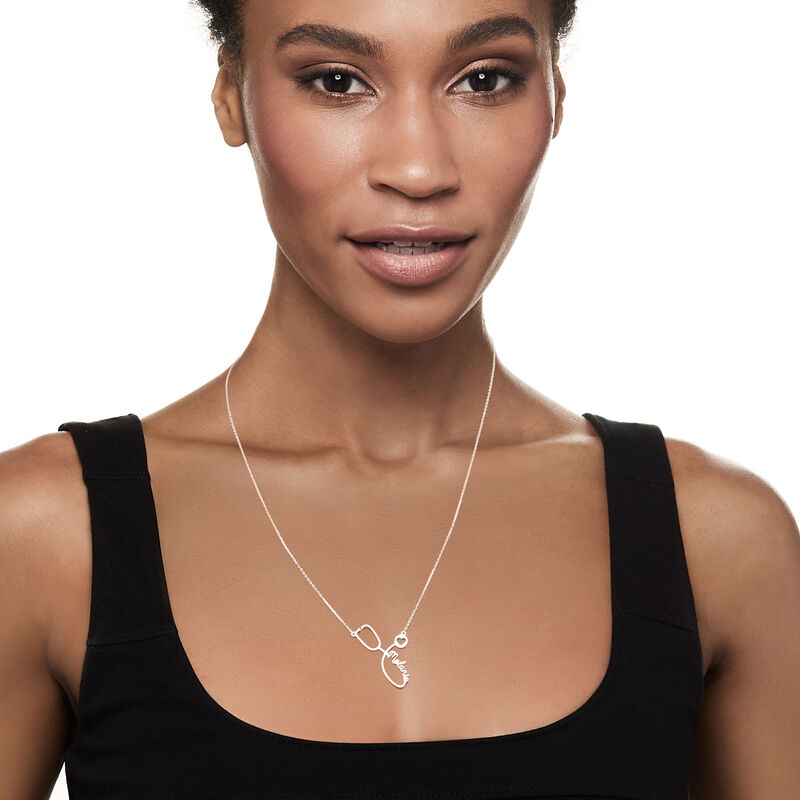 Sterling Silver Personalized Name Stethoscope Necklace. 18&quot; image number 0