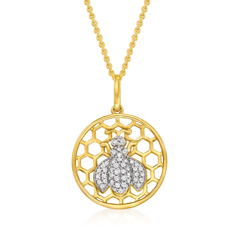 .18 ct. t.w. Bumblebee and Honeycomb Pendant Necklace in 18kt Gold Over Sterling image number 0
