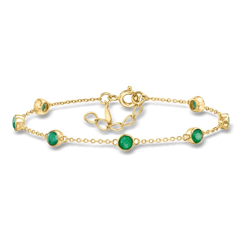 1.70 ct. t.w. Bezel-Set Emerald Station Bracelet in 18kt Gold Over Sterling. 7" image number 0