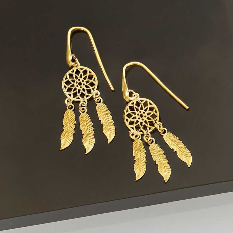 Italian 14kt Yellow Gold Dreamcatcher Drop Earrings image number 3