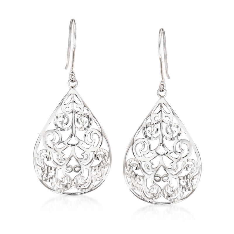 Sterling Silver Diamond-Cut and Polished Openwork Teardrop Earrings image number 0