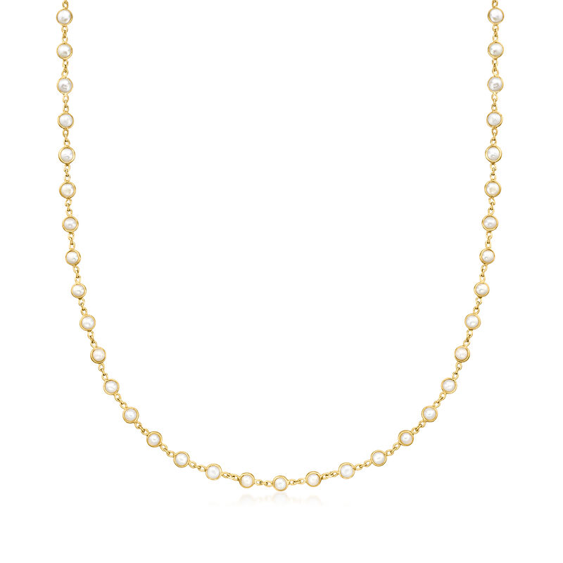 3.5-4mm Cultured Pearl Station Necklace in 18kt Gold Over Sterling image number 0