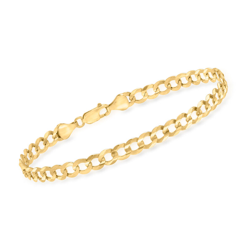 Men's 5.7mm 14kt Yellow Gold Faceted Curb-Link Bracelet. 8.5&quot; image number 0