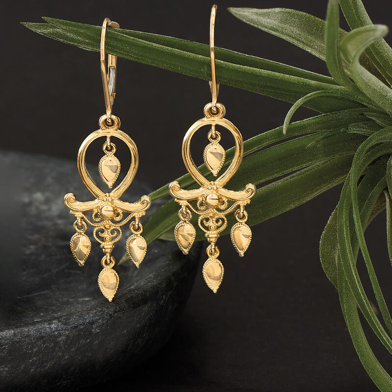 Italian 14kt Yellow Gold Filigree Drop Earrings image number 2