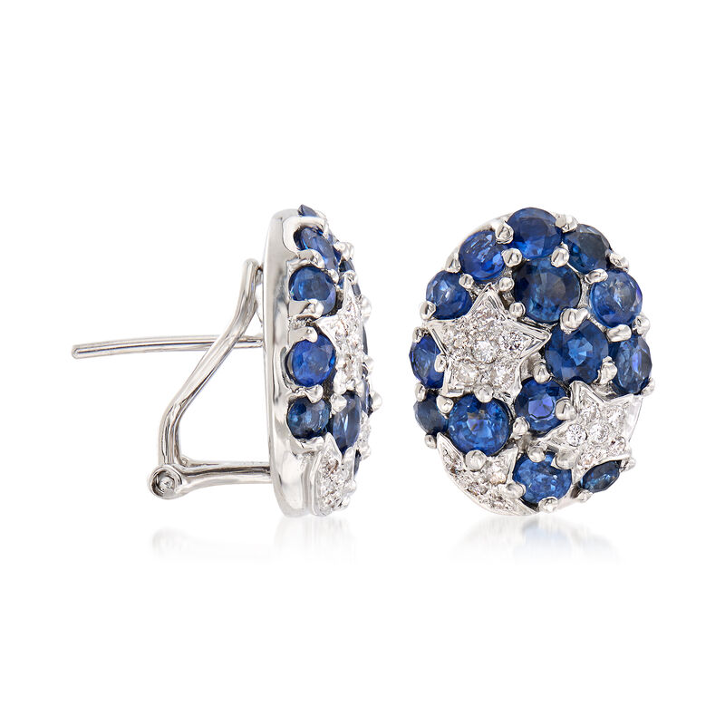 C. 1990 Vintage 16.40 ct. t.w. Sapphire and .30 ct. t.w. Diamond Earrings in 18kt White Gold image number 1