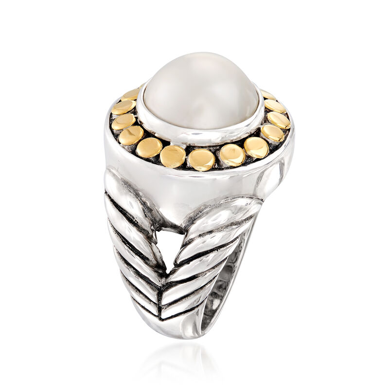 11-12mm Cultured Mabe Pearl Ring in 18kt Yellow Gold and Sterling Silver image number 2