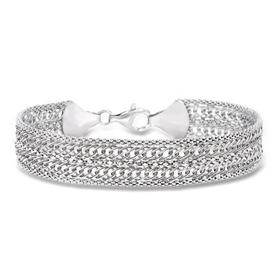 Italian Sterling Silver Popcorn-Chain and Curb-Link Bracelet