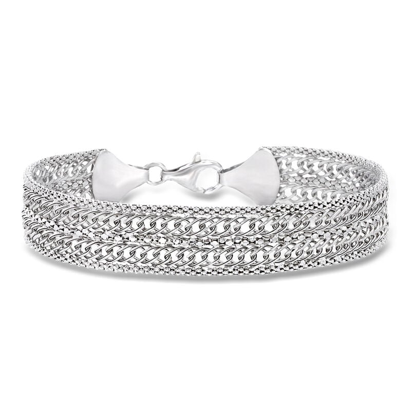 Italian Sterling Silver Popcorn-Chain and Curb-Link Bracelet image number 0