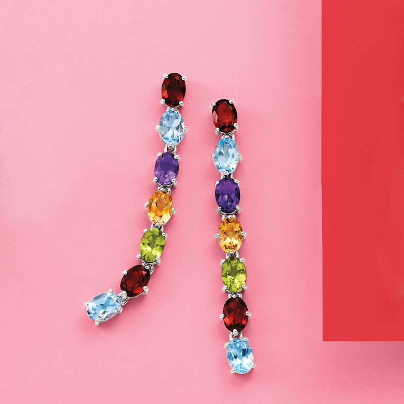 12.20 ct. t.w. Multi-Gemstone Linear Drop Earrings in Sterling Silver image number 2