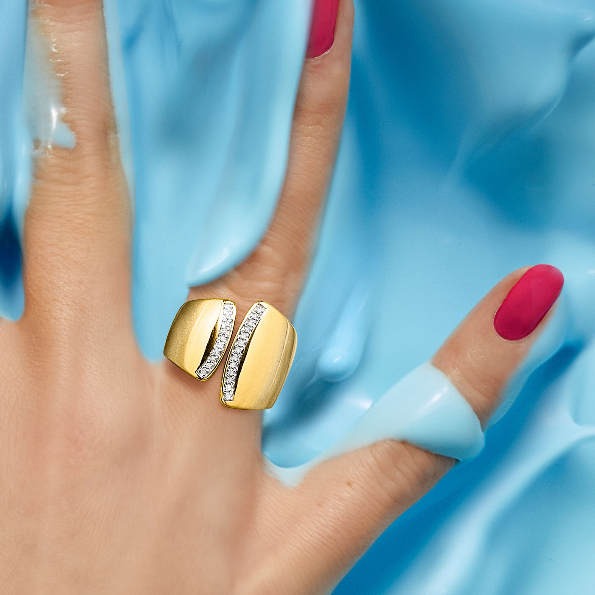 .15 ct. t.w. Diamond Asymmetrical Ring in 18kt Gold Over Sterling