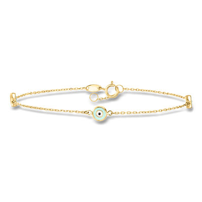 Multicolored Enamel Evil Eye Station Bracelet in 14kt Yellow Gold