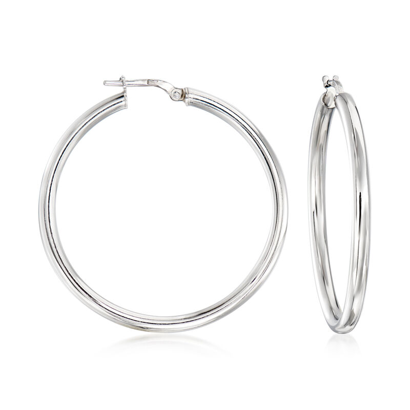 3mm Sterling Silver Hoop Earrings. 1 5/8&quot; image number 0