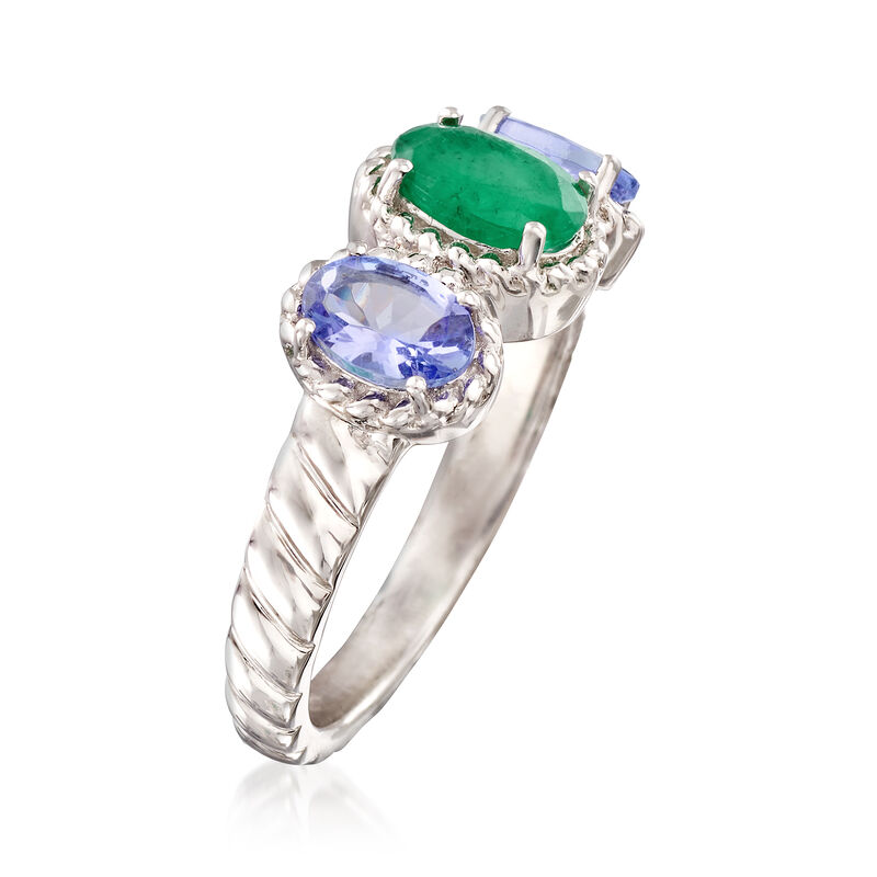 .75 Carat Emerald and .81 ct. t.w. Tanzanite Ring in Sterling Silver. Size 6 image number 2