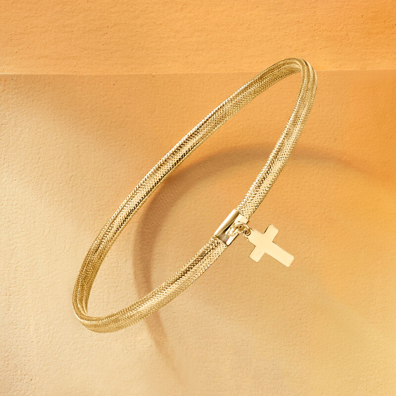 Italian 14kt Yellow Gold Cross Charm Mesh Bracelet image number 3